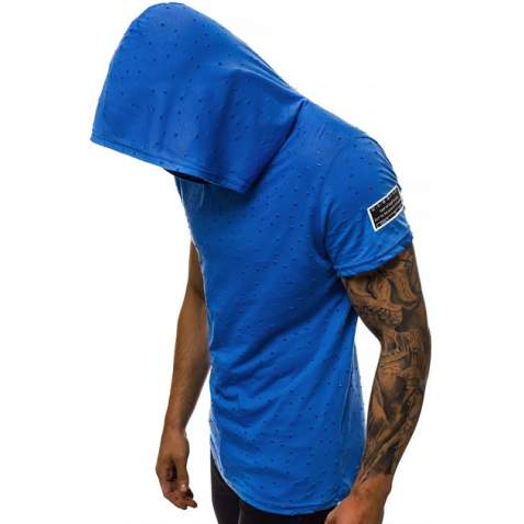 Madmext Blue Rapped T-shirt with Hood for Men 3069 - Sax mavi