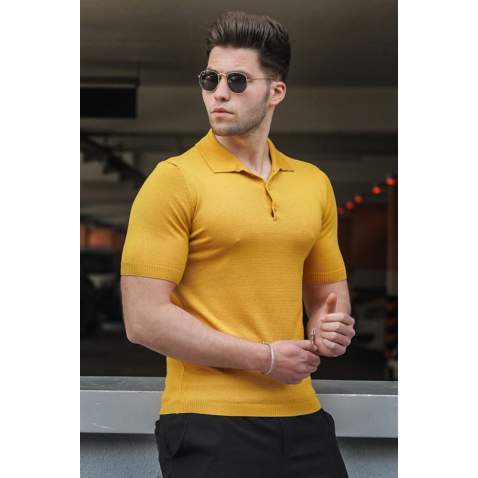 Madmext Men Knitwear Mustard Polo T-shirt 5078 - Hardal