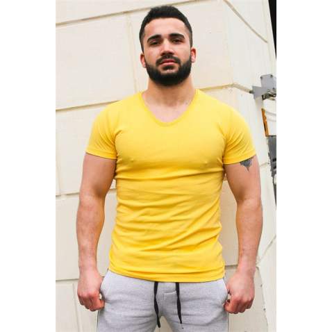 Madmext Yellow Basic T-shirt for Men 3005 - Sarı