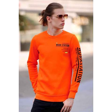 Madmext Baskılı Turuncu Sweatshirt 4161 - Turuncu