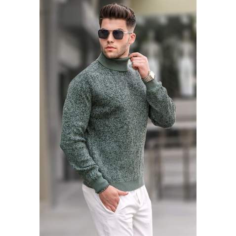 Light Khaki Designed Knitted Sweater 5765 - Açık haki