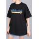 Women Printed Oversize Black T-Shirt - Siyah