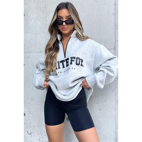 Mad Girls Light Gray Zip Sweatshirt Mg1246 - Karmelanj