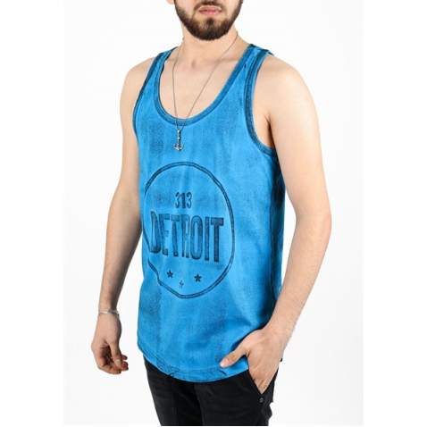 Madmext Printed Blue Tank Top 2446 - Mavi