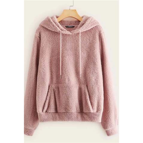 Mad Girls Pudra Peluş Kapüşonlu Sweatshirt MG818 - Pudra