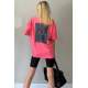 Women Printed Oversize Pink T-Shirt MG1491 - Pembe