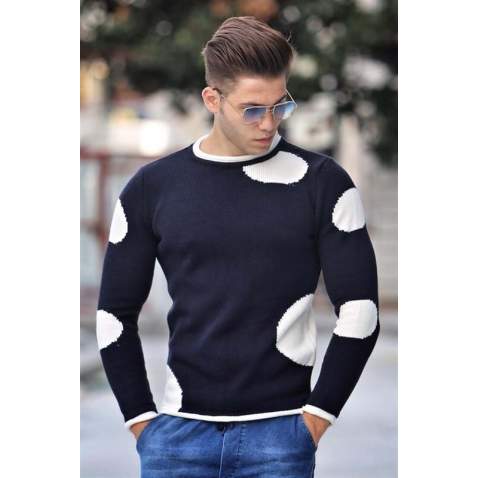 Madmext Navy Blue Crewneck Jumper 2660 - Lacivert