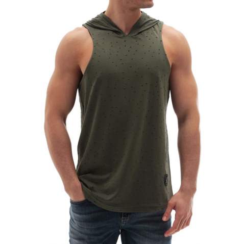 Sleeveless T-Shirt In Hooded Khaki 2893 - Haki yeşili