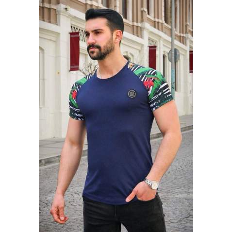 Madmext Navy Blue Camouflage T-shirt for Men 3012 - Lacivert