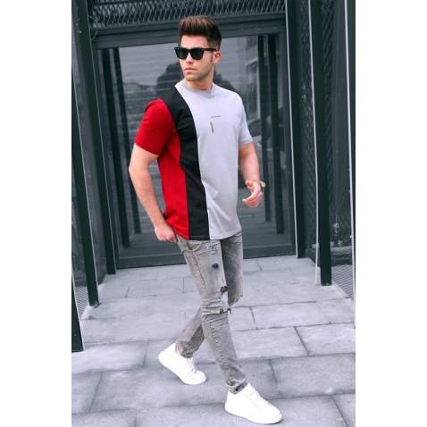 Madmext Men Striped Dye Gray T-shirt 5370 - Boyalı gri