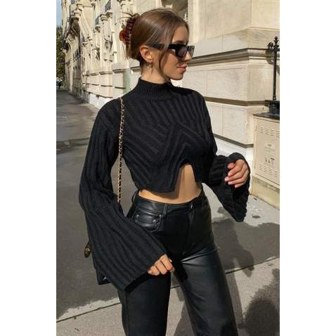 Mad Girls Black Cropped Sweater MG1395 - Siyah