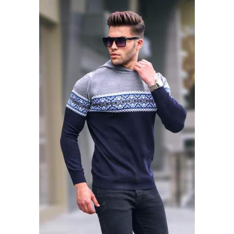 Madmext Gray Sweater With Hoodie For Men 5624 - Gri