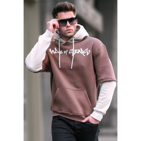 Brown Printed Hoodie Sweatshirt 6000 - Kahverengi