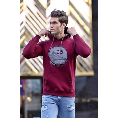 Madmext Maroon Printed Hoodie 4187 - Bordo