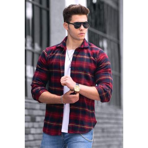 Madmext Maroon Checked Shirt 4666 - Bordo