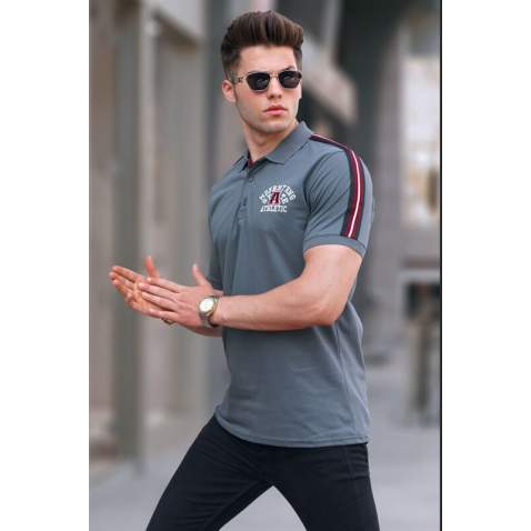 Men Embroided Smoke Gray Polo T-Shirt 5875 - Füme