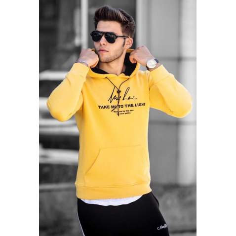 Madmext Yellow Printed Men's Hoodie 4723 - Sarı