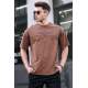 Men Printed Brown Oversize T-Shirt - Kahverengi