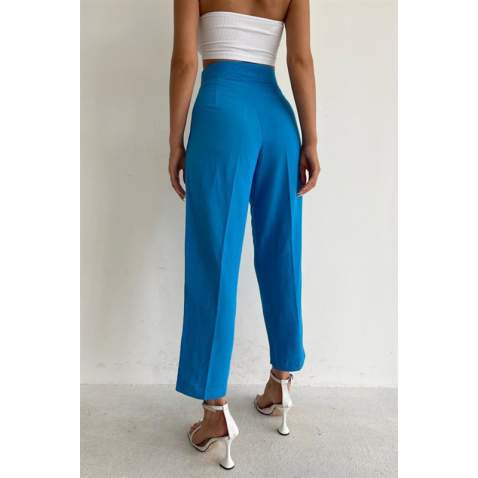 Blue High Waist Basic Trousers MG1554 - Mavi