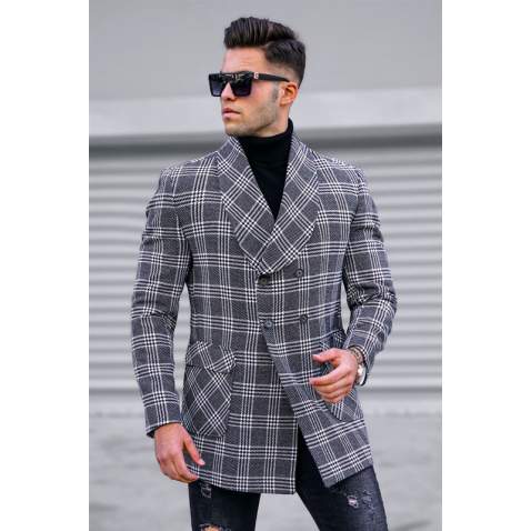 Madmext Gray Plaid Signature Coat 5631 - Gri