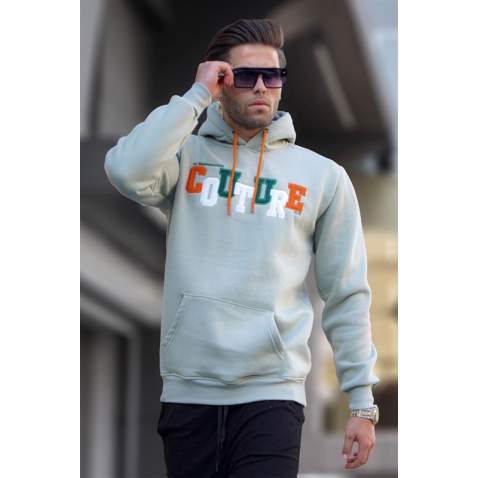 Mint Yeşili Kapüşonlu Nakışlı Sweatshirt 6029 - Mint yeşili