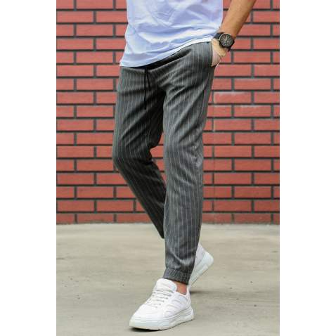 Madmext Dark Grey Striped Trouser Mad4084 - Antrasit