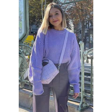 Women Lilac Knitted Basic Sweater MG1304 - Lila