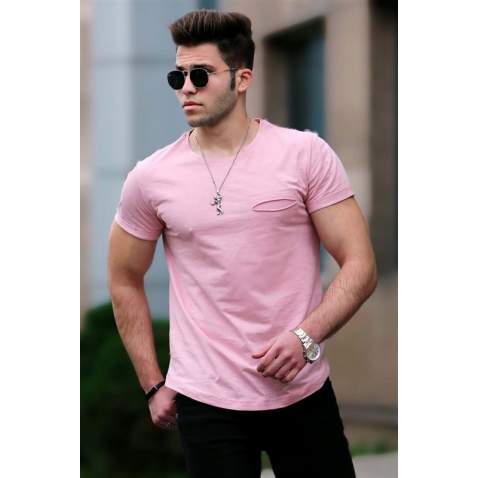 Madmext Pink Basic T-shirt for Men 4474 - Pudra