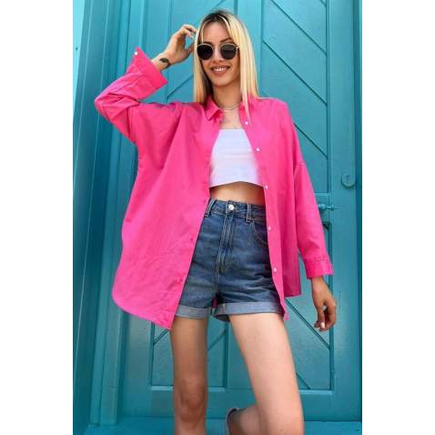 Mad Girls Oversize Fuchsia Shirt MG1369 - Fuşya