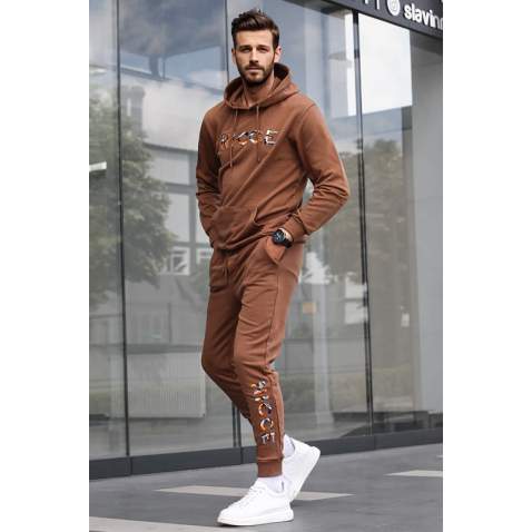 Madmext Men Printed Brown Tracksuit 5298 - Kahverengi