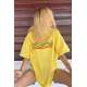 Women Printed Oversize Yellow T-Shirt - Sarı