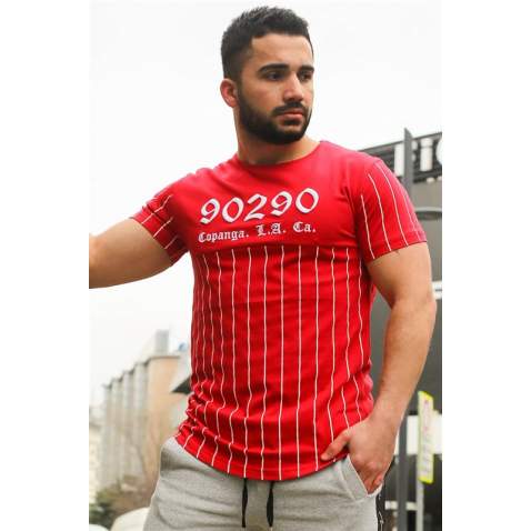 Madmext Red Striped T-shirt for Men 2863 - Kırmızı