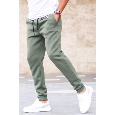 Madmext 3-Thread Fleece Khaki Sweatpants For Men 5427 - Haki