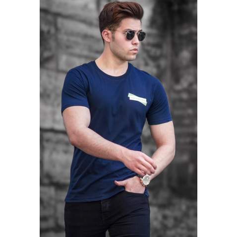 Madmext Men Printed Navy Blue T-shirt 5270 - Lacivert