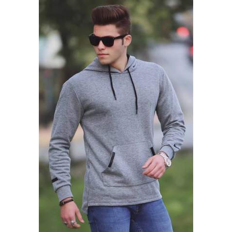 Madmext Grey Basic Hoodie 4160 - Gri