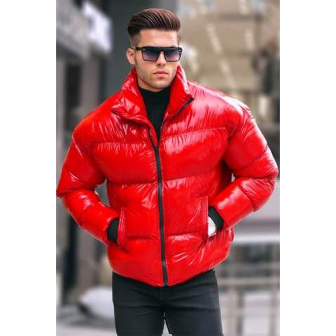 Red Shiny Basic Puffer Jacket 5993 - Kırmızı