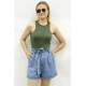 Mad Girls Mint Khaki Crop Top MG361 - Haki