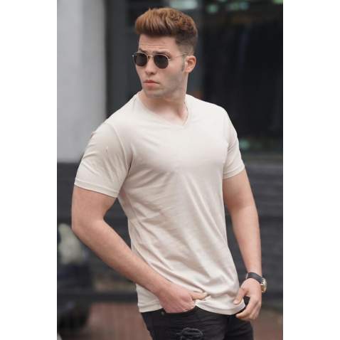 Madmext Men Beige T-shirt 5281 - Bej