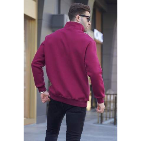 Bordo Fermuar Yaka Baskılı Sweatshirt 6028 - Bordo