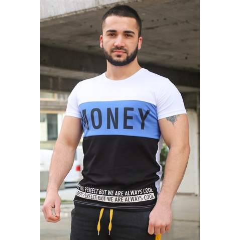 Madmext White "Money" Printed T-shirt for Men 3077 - Beyaz