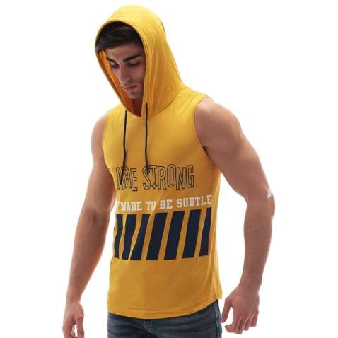 Madmext Men Yellow Tank Top Hoodie 2858 - Sarı