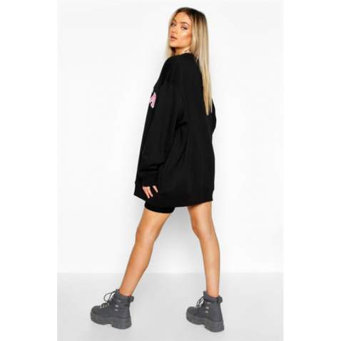 Mad Girls Printed Black Sweatshirt MG776 - Siyah