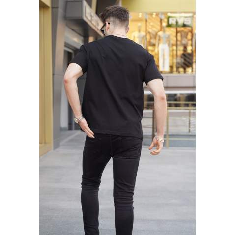 Men Embroided Black Over Fit T-Shirt 5886 - Siyah