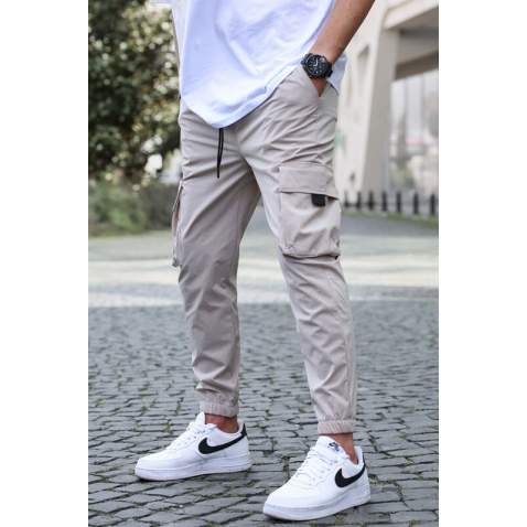 Men Beige Cargo Trousers 5461 - Bej