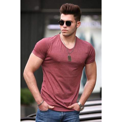 Madmext Men Basic Maroon T-shirt 4054 - Bordo