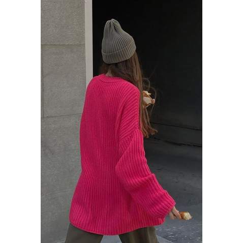 Mad Girls Oversize Fuchsia Sweater MG1297 - Fuşya