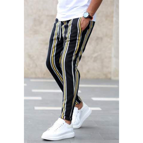 Madmext Black-Yellow Striped Sweatpants 4086 - Sarı