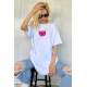 Women Printed Oversize White T-Shirt - Beyaz