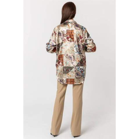 Mad Girls Designed Beige Satin Shirt MG1411 - Bej