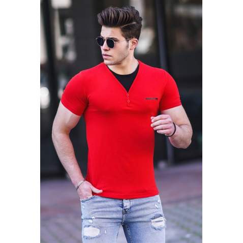 Madmext Red Button-up T-shirt for Men 4581 - Kırmızı